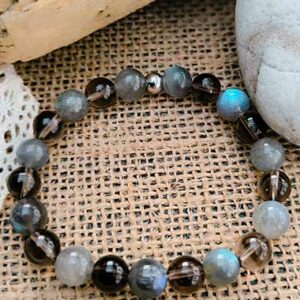 Bracelet "Le Partenaire" en labradorite et quartz fumé pour calme et protection.