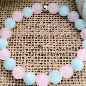 Bracelet "Le Conciliateur" en quartz rose et aigue-marine pour ouverture et empathie.